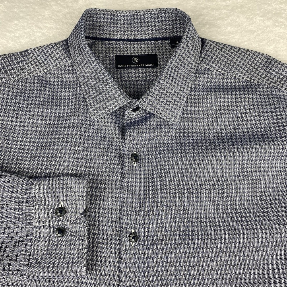 Hart Schaffner Marx Shirt Mens XL Blue/Gray Geometric Print Heavier Weight